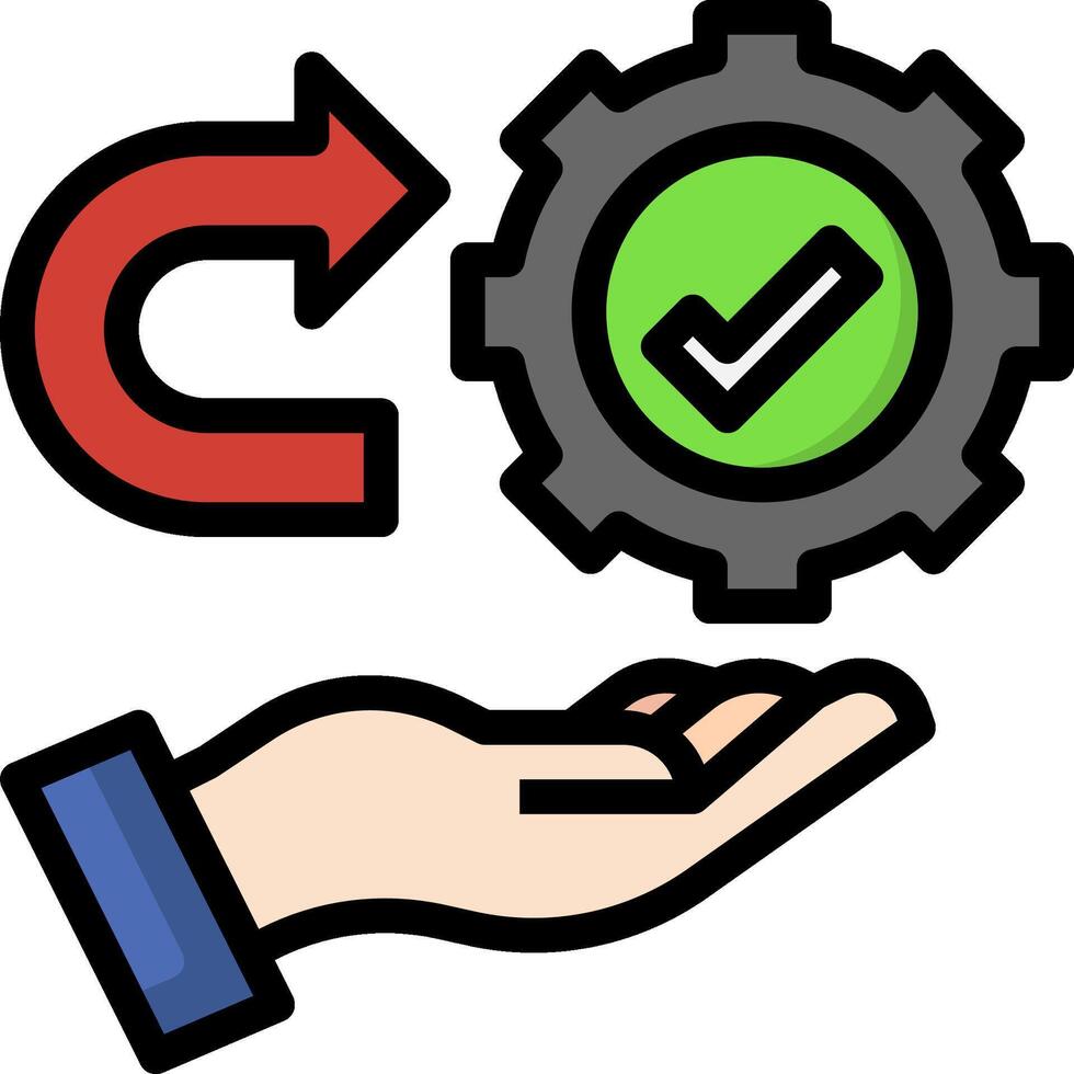 A hand holding a gear and a check mark vector