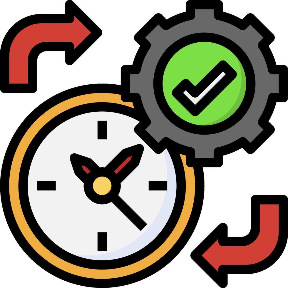 A clock with a green tick and red arrows vector