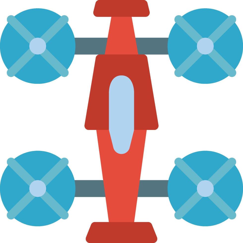 A red and blue plane with four wheels vector