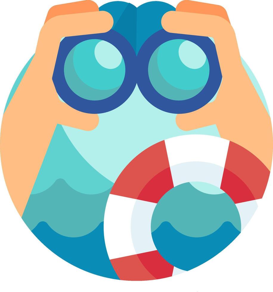 A person looking through binoculars with a life preserver vector