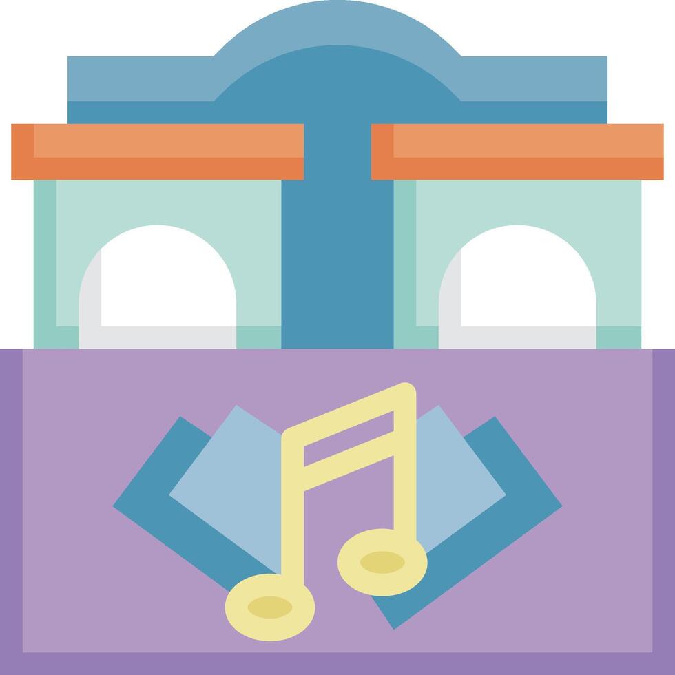 A purple building with music notes and a note vector
