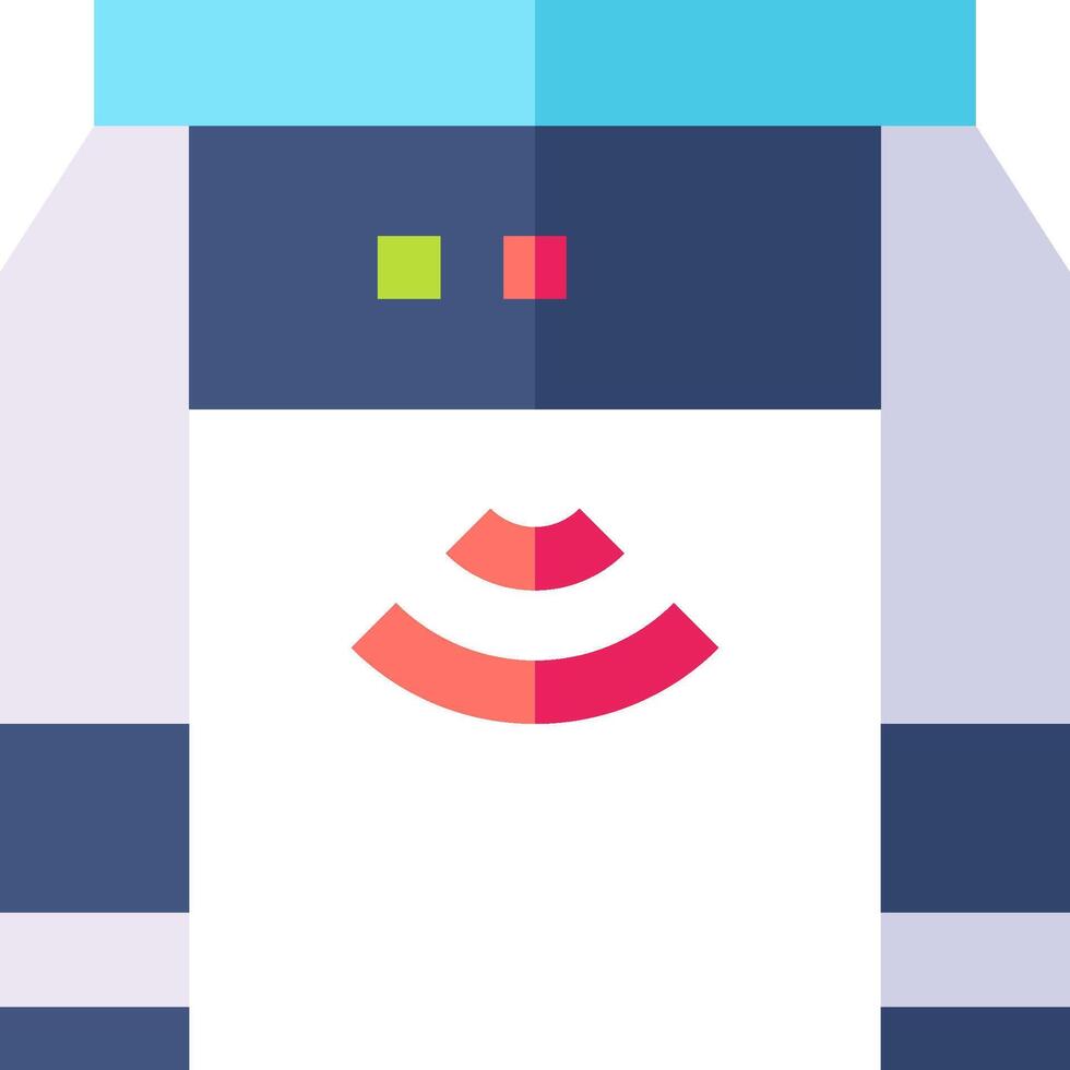 A robot with a red and blue face and a white background vector