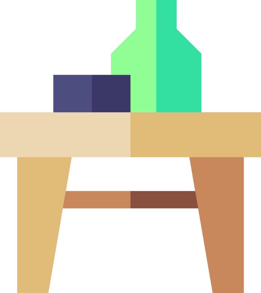 A wooden table with a vase and a box vector