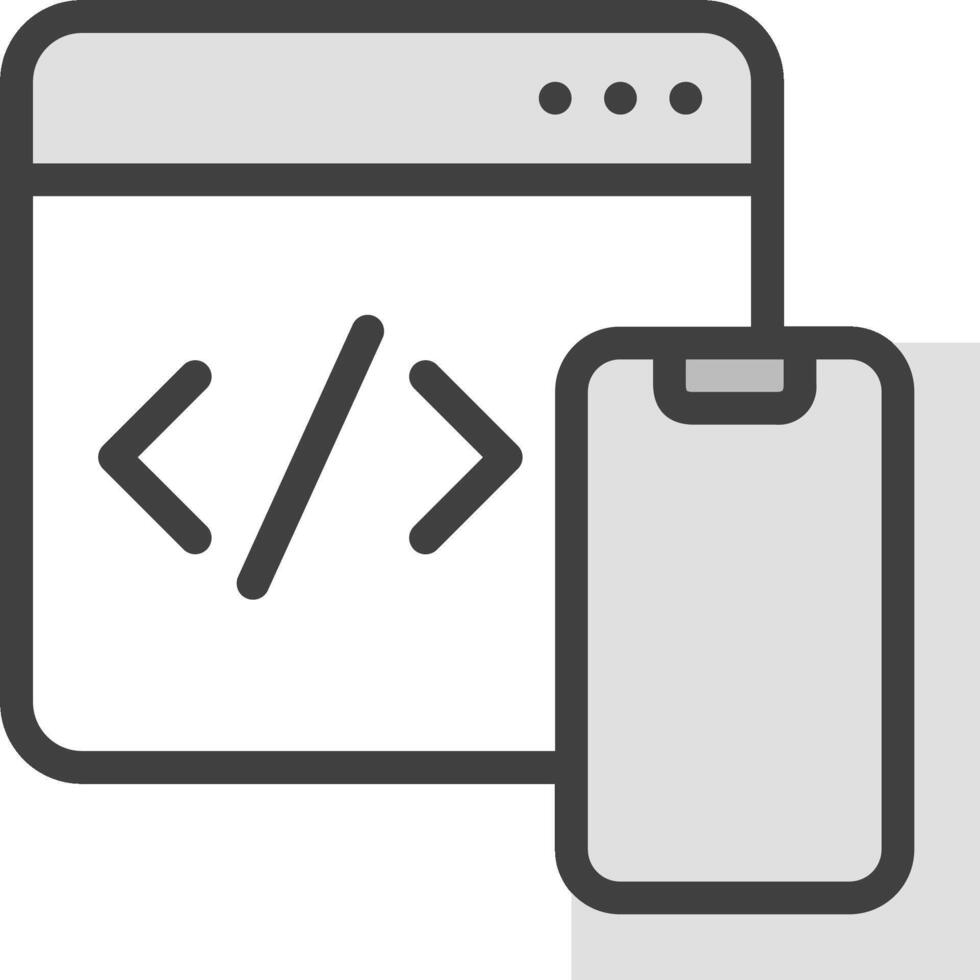A smartphone and a computer screen with a code symbol vector