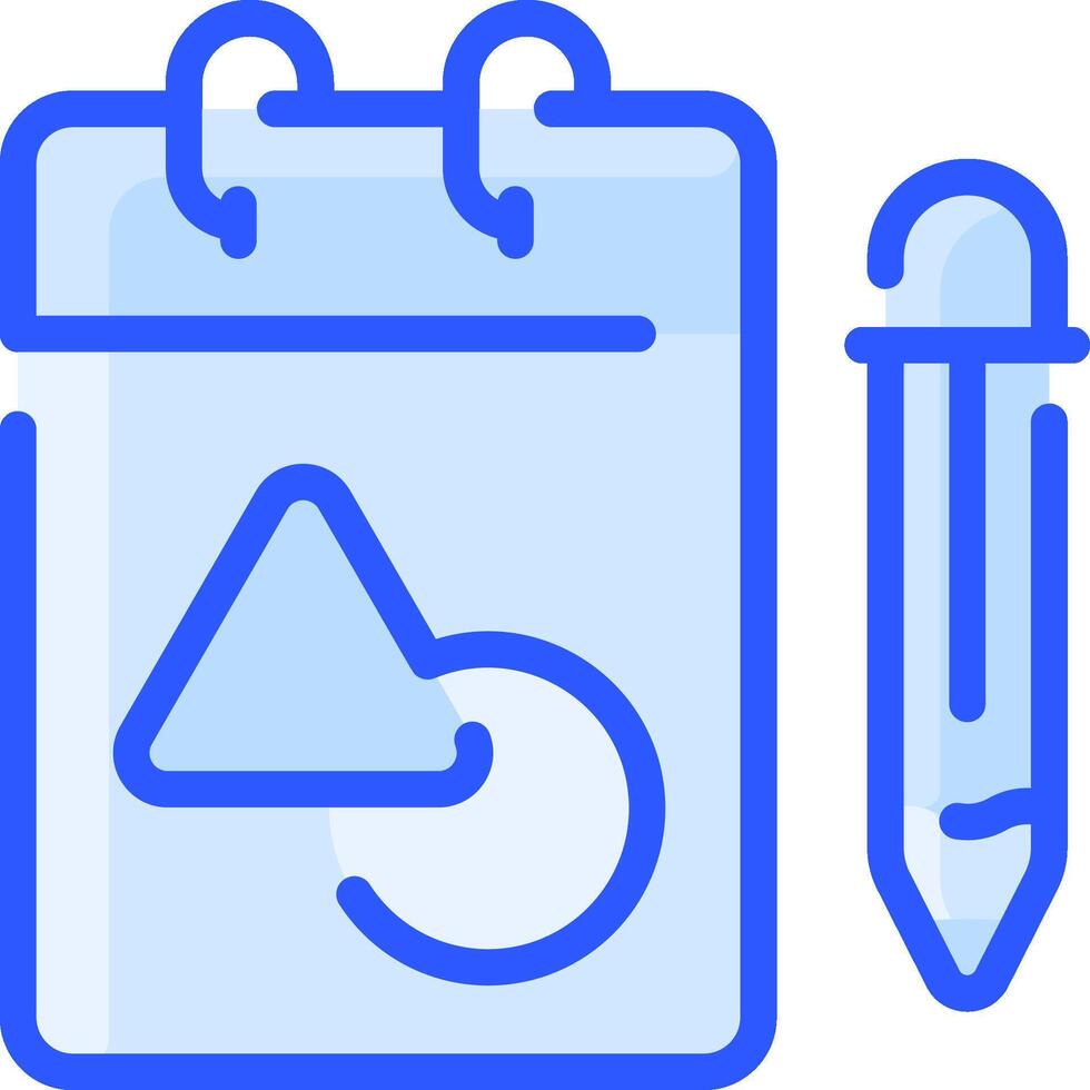 A notebook with a pencil and a triangle vector
