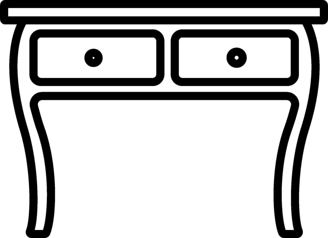 A black and white drawing of a table with two drawers vector