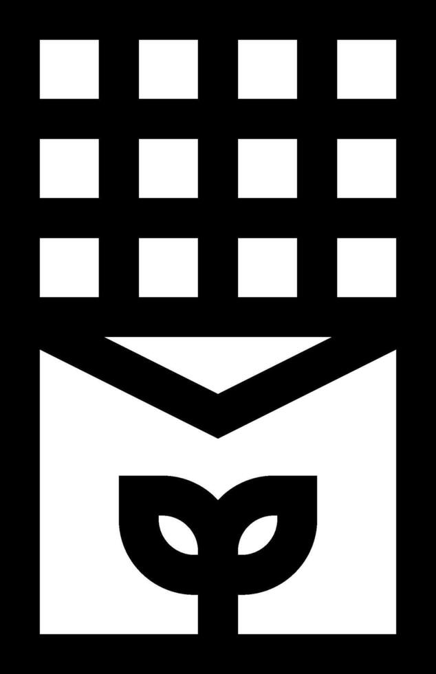A black and white logo with a plant in it vector