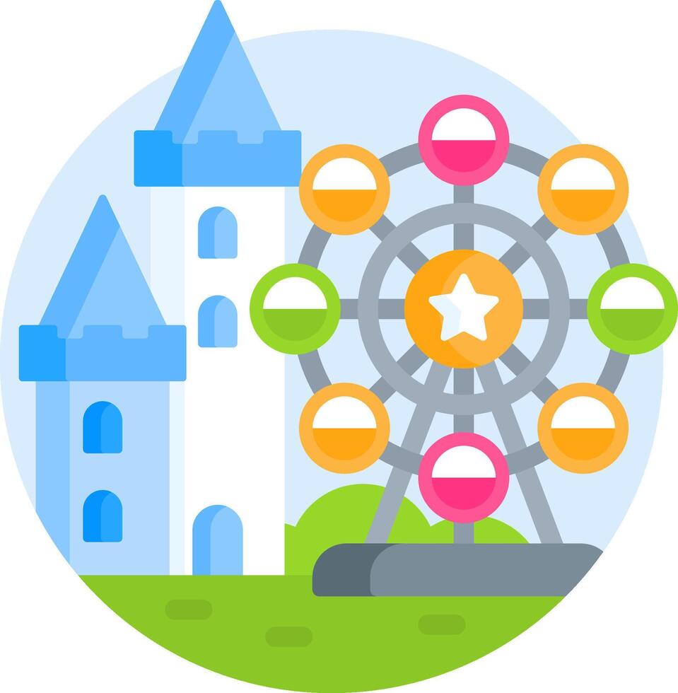 A castle and a ferris wheel in front of it vector