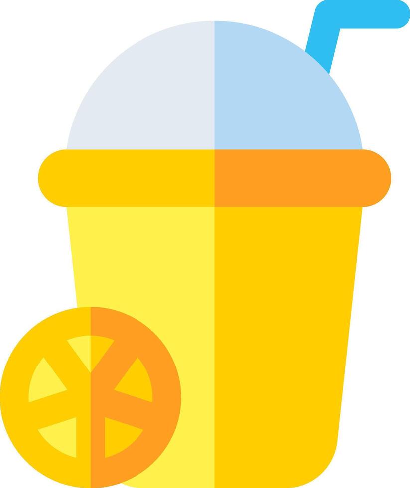 A yellow drink with a straw and slice of lemon vector