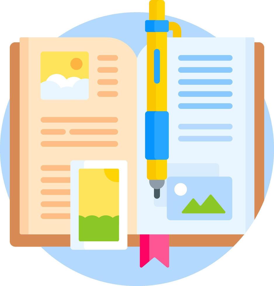 A pen and a book with a camera icon vector
