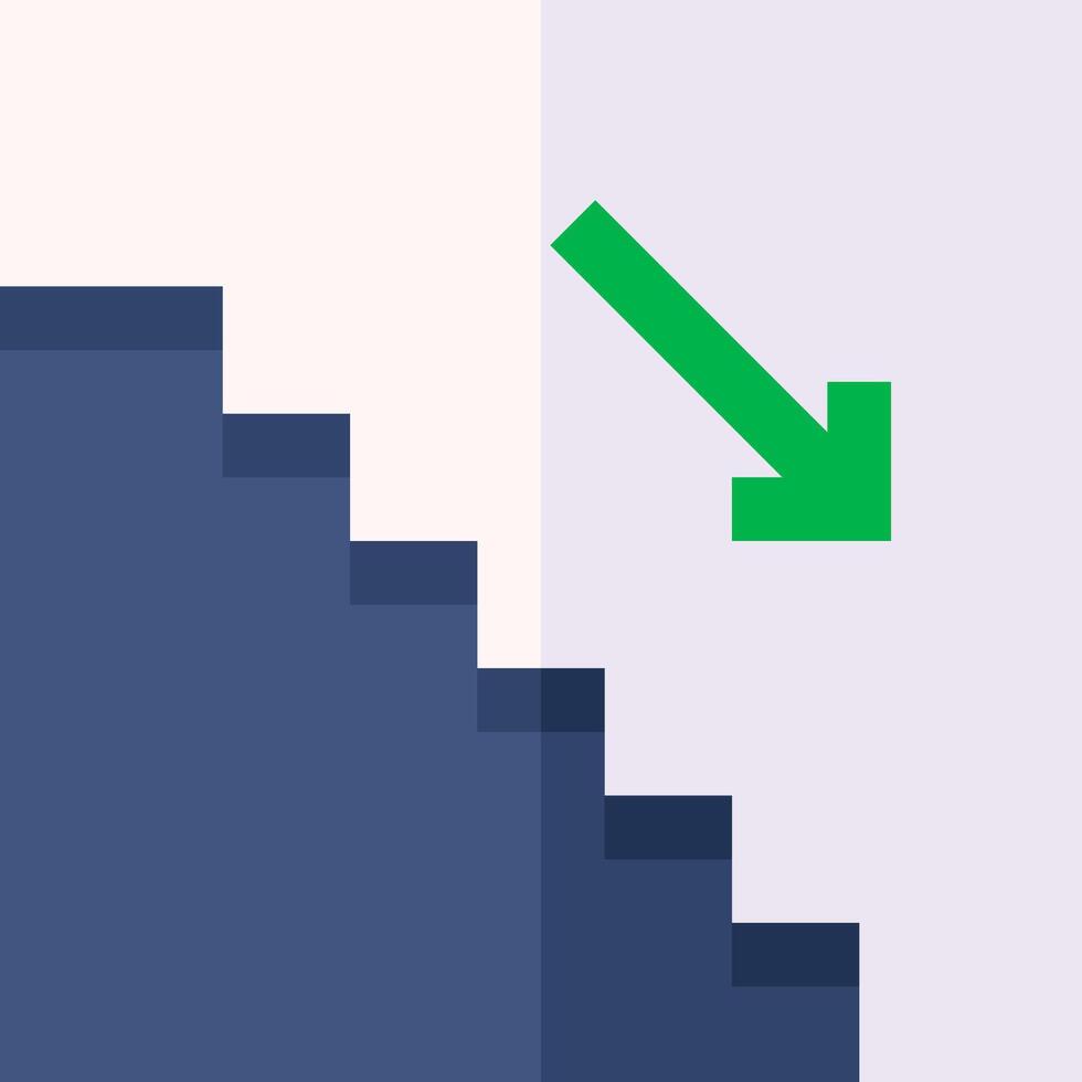 A green arrow pointing up on a stairway vector