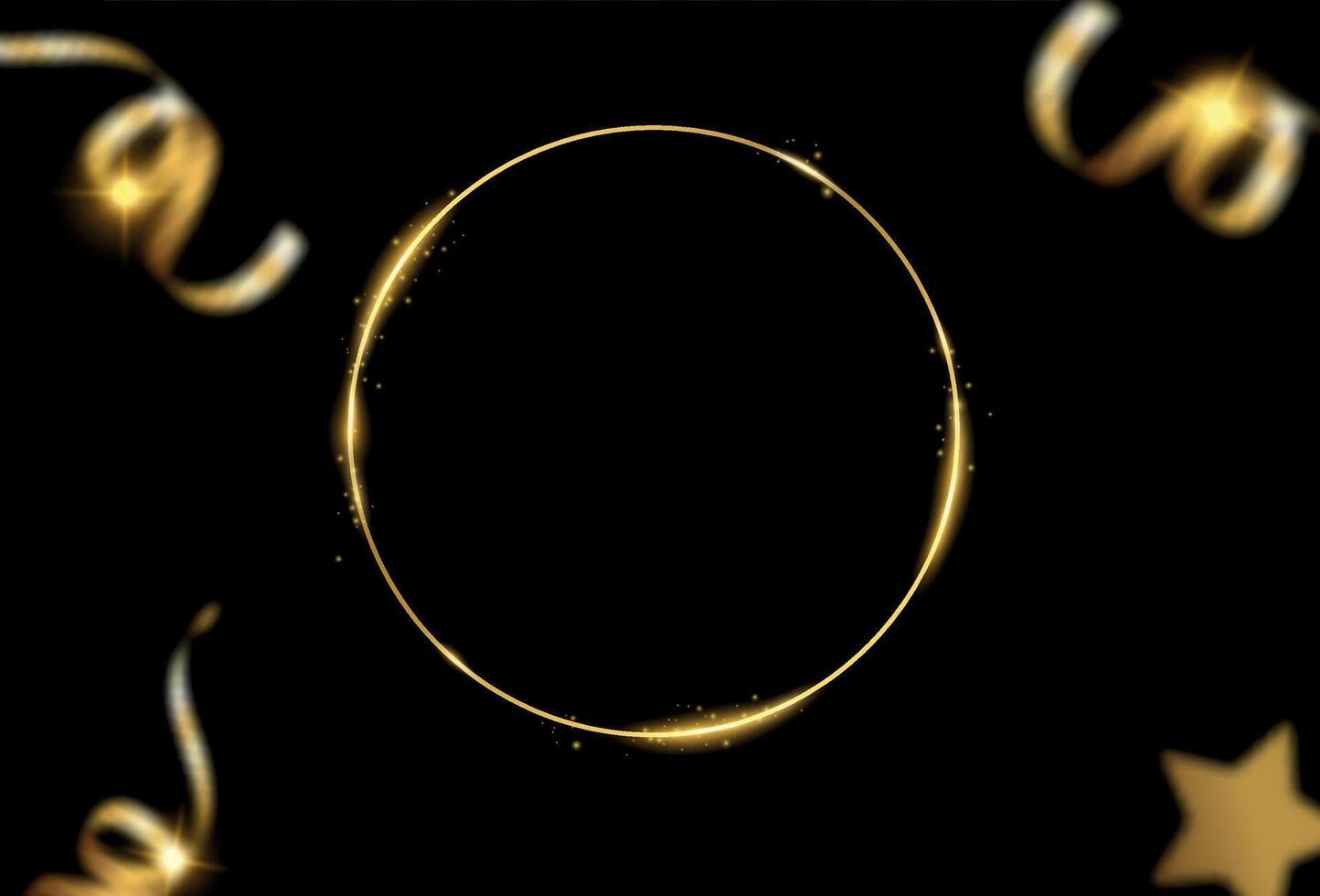 Golden Glowing Circular Frame Design on Black Background vector