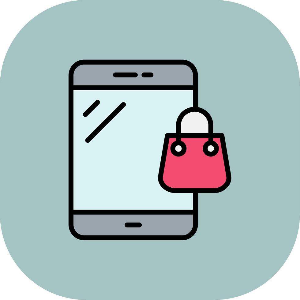 Online Shopping Line Filled Curve Icon vector