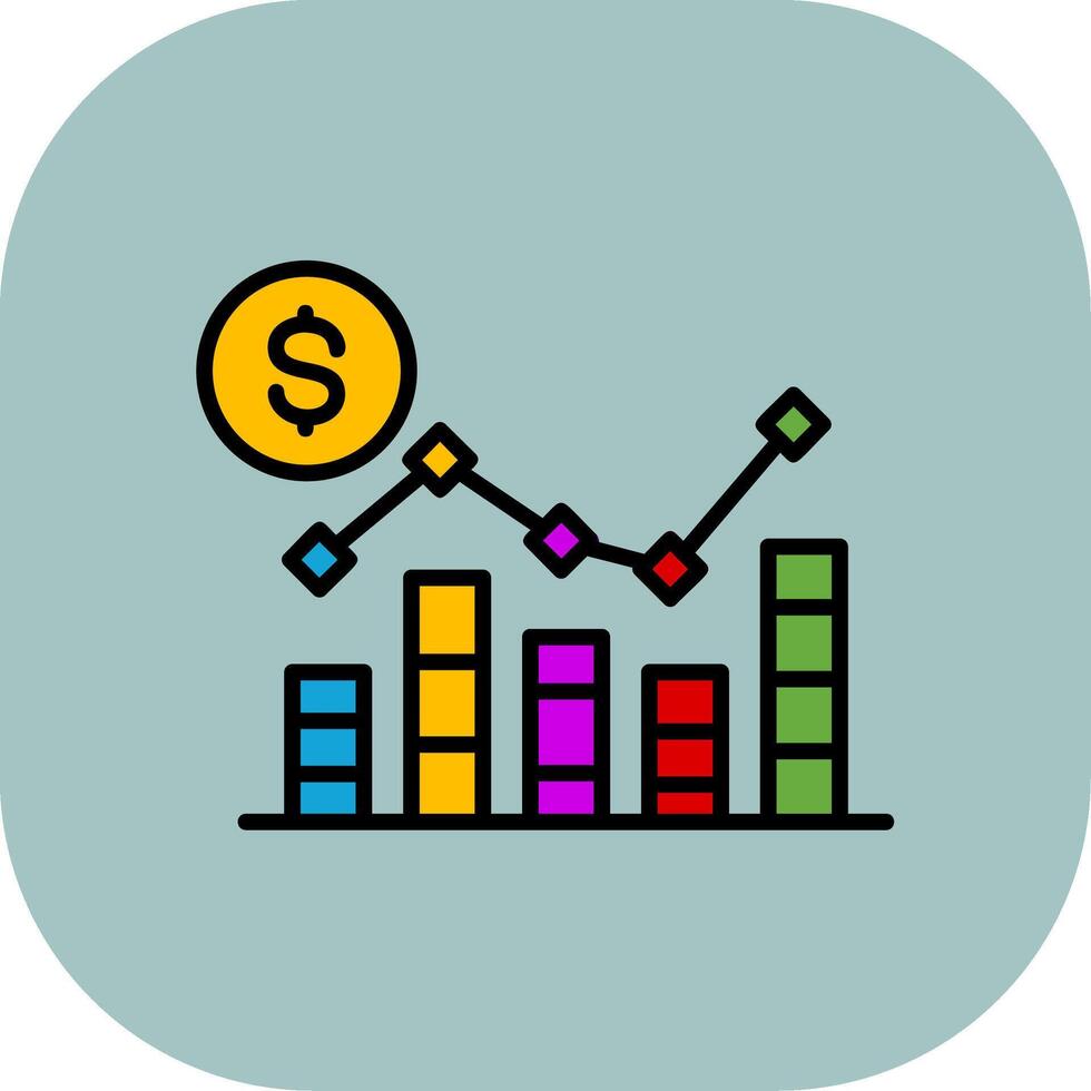 Stacked Bar Chart Line Filled Curve Icon vector