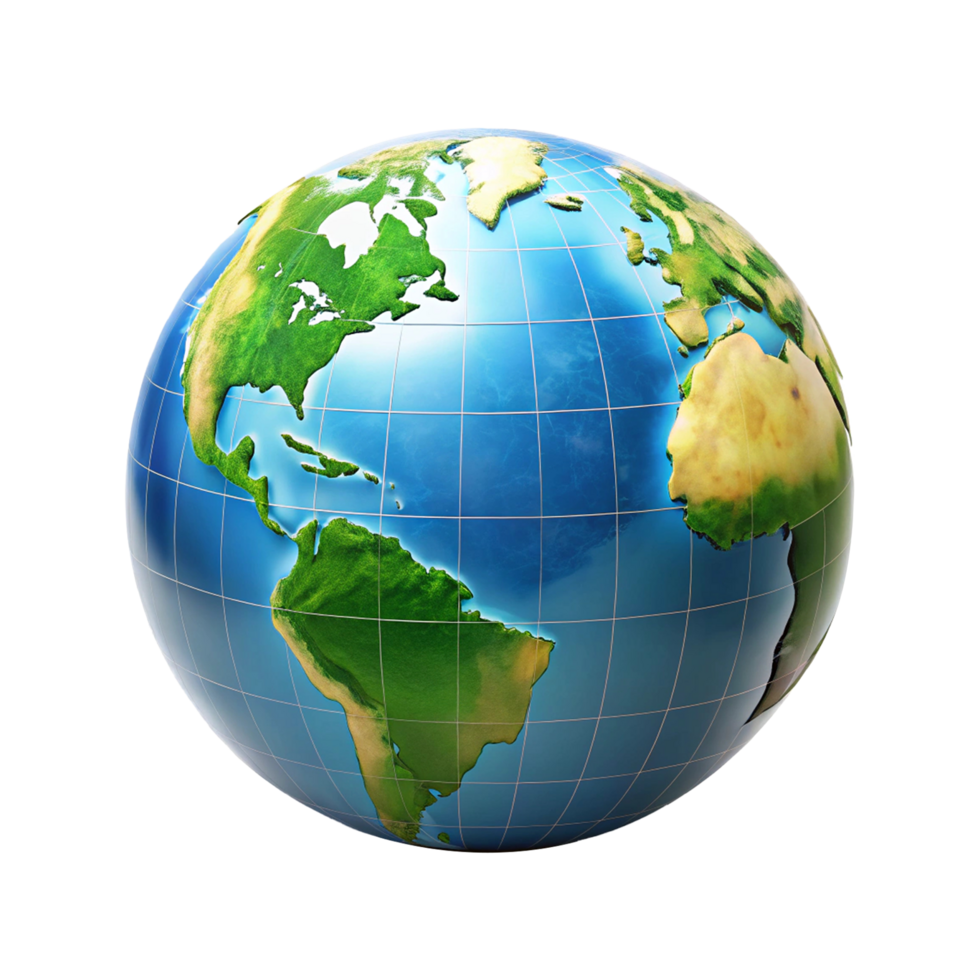 A globe with a map of the world on it png