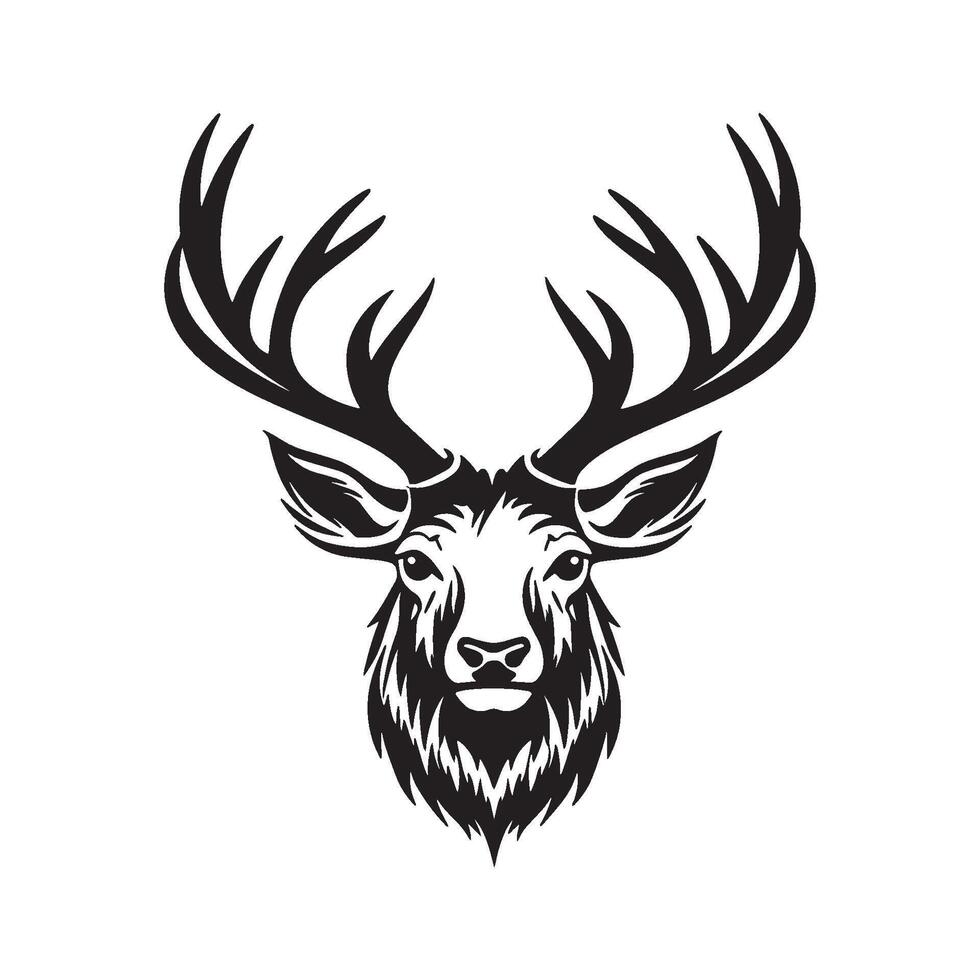 Modern Black Deer Head Illustration with White Background for Logos vector