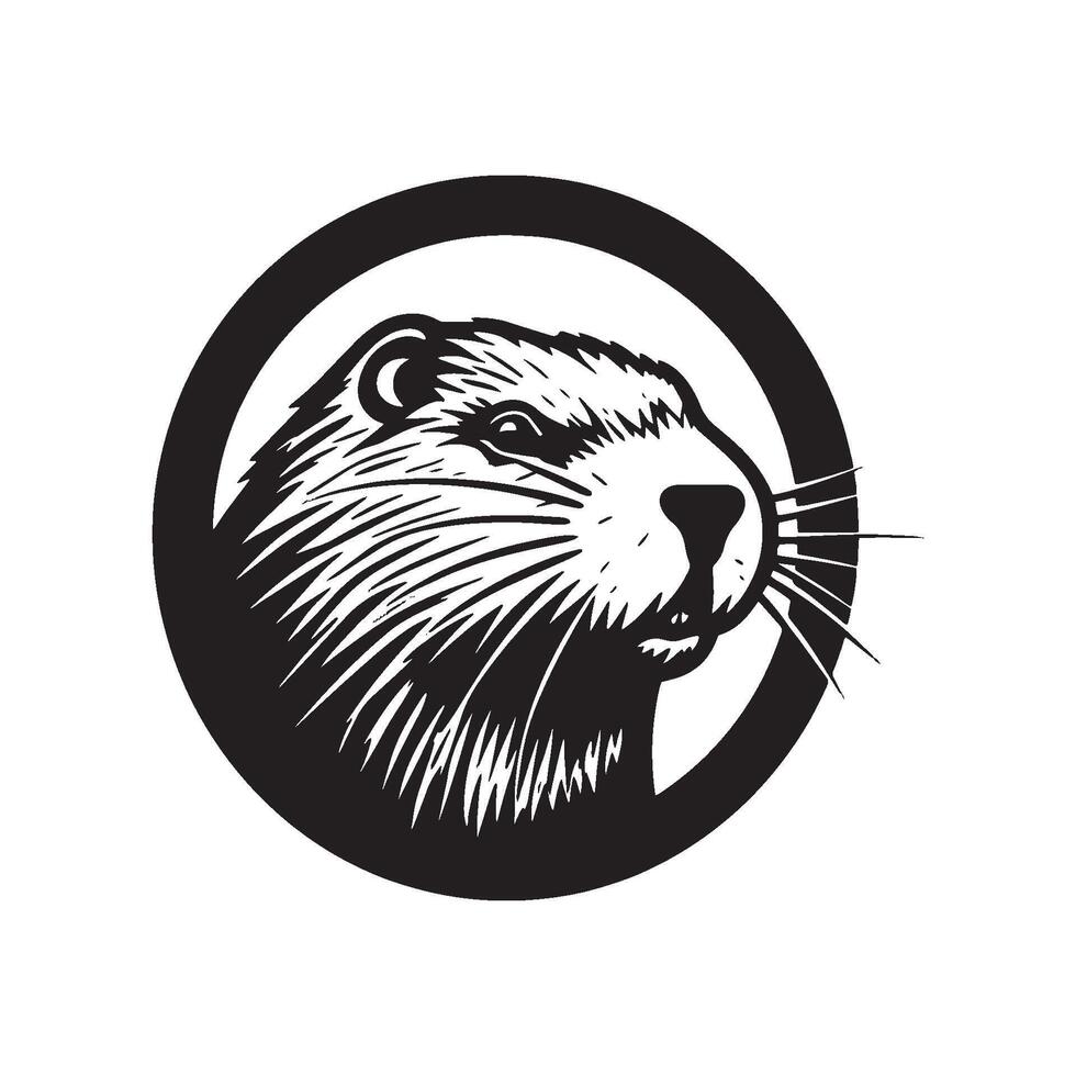black and white Beaver face head illustration vector