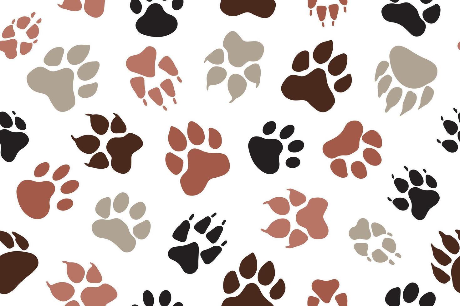 Seamless pattern from Animal paw prints set, footprints of different animals. Dog fox wolf bear cat lion leopard tiger. vector