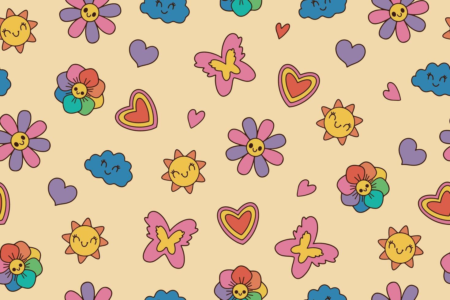 Seamless pattern of classic elements of 80s 90s in modern flat style. illustration. Fashionable patch, badge, emblem. vector