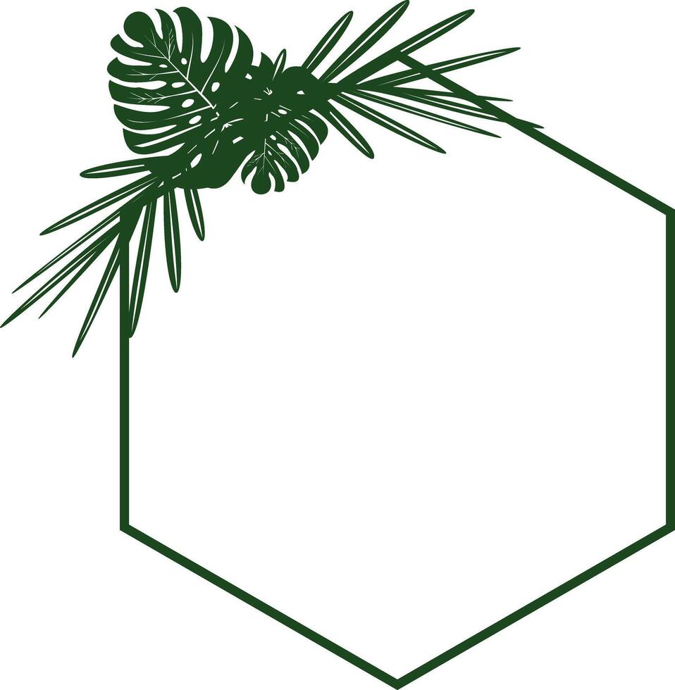 Green Hexagon Frame With Tropical Leaves. Modern Minimalist Design. Botanical Illustration. Lush Foliage And Geometric Shapes For Nature Themed Projects, Stylish Templates, Cards. illustration vector