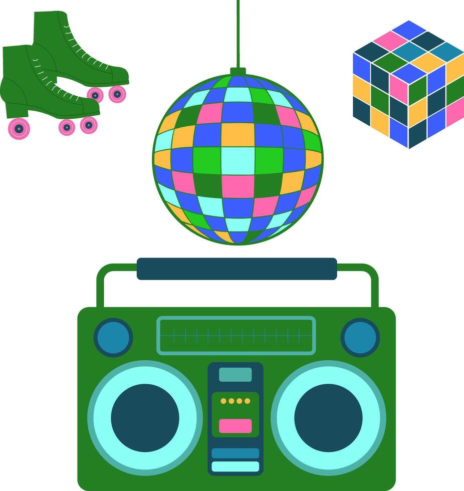 Classic 1980s And 1990s Pop Culture Elements. Hand Drawn Y2K Illustration In Modern Style Flat And Line Style. illustration vector