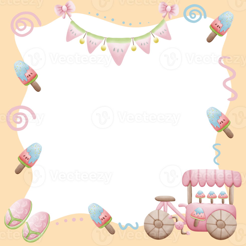 Cute frame with ice cream bicycle png