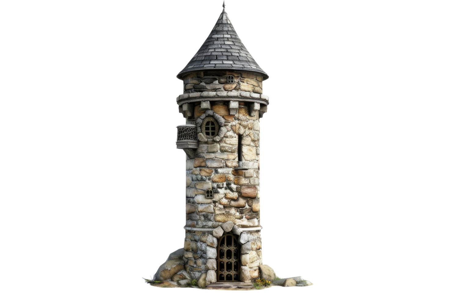 Stone Tower with Wrought Iron Door and Balcony png