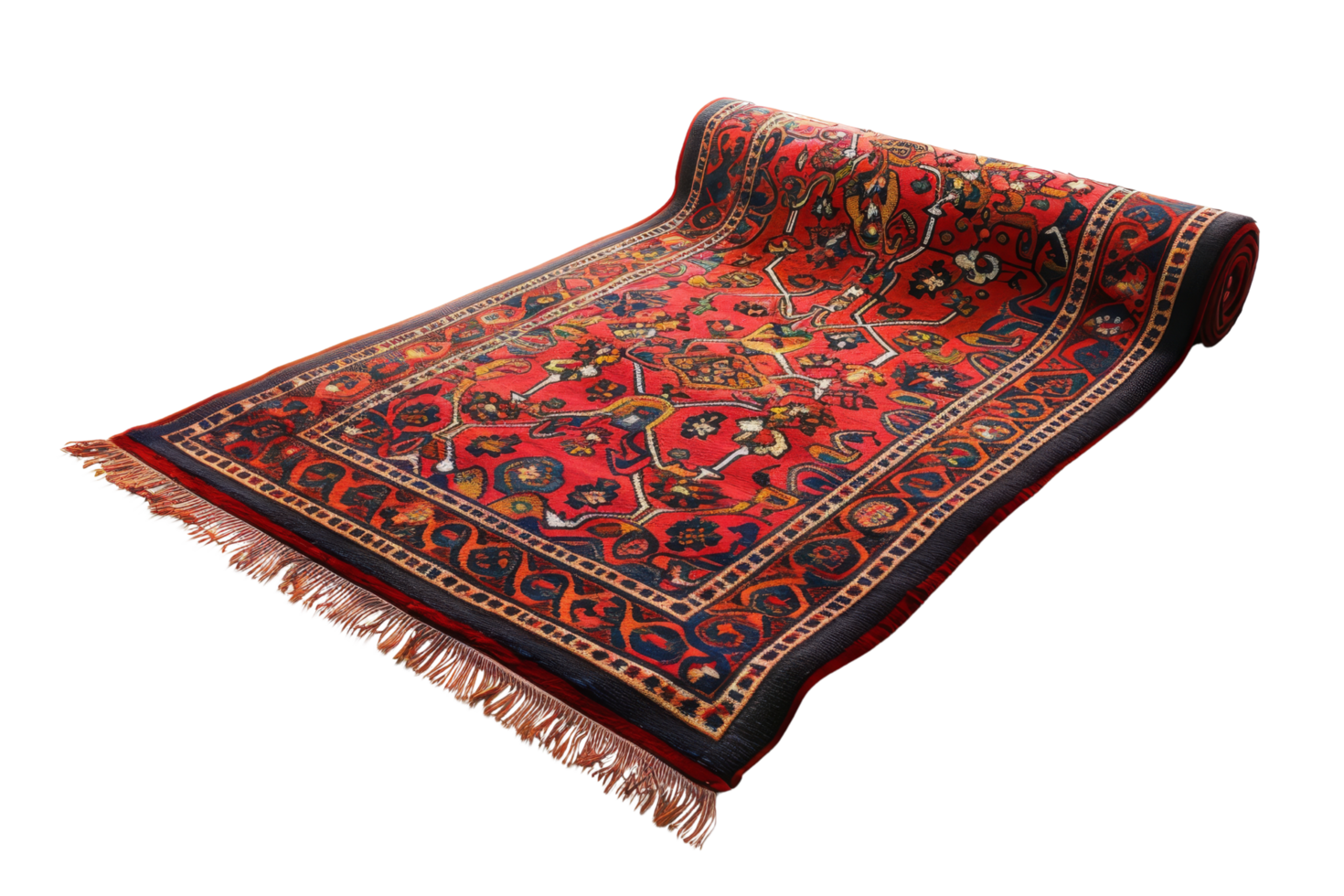 Rolled Up Oriental Carpet with Fringes png
