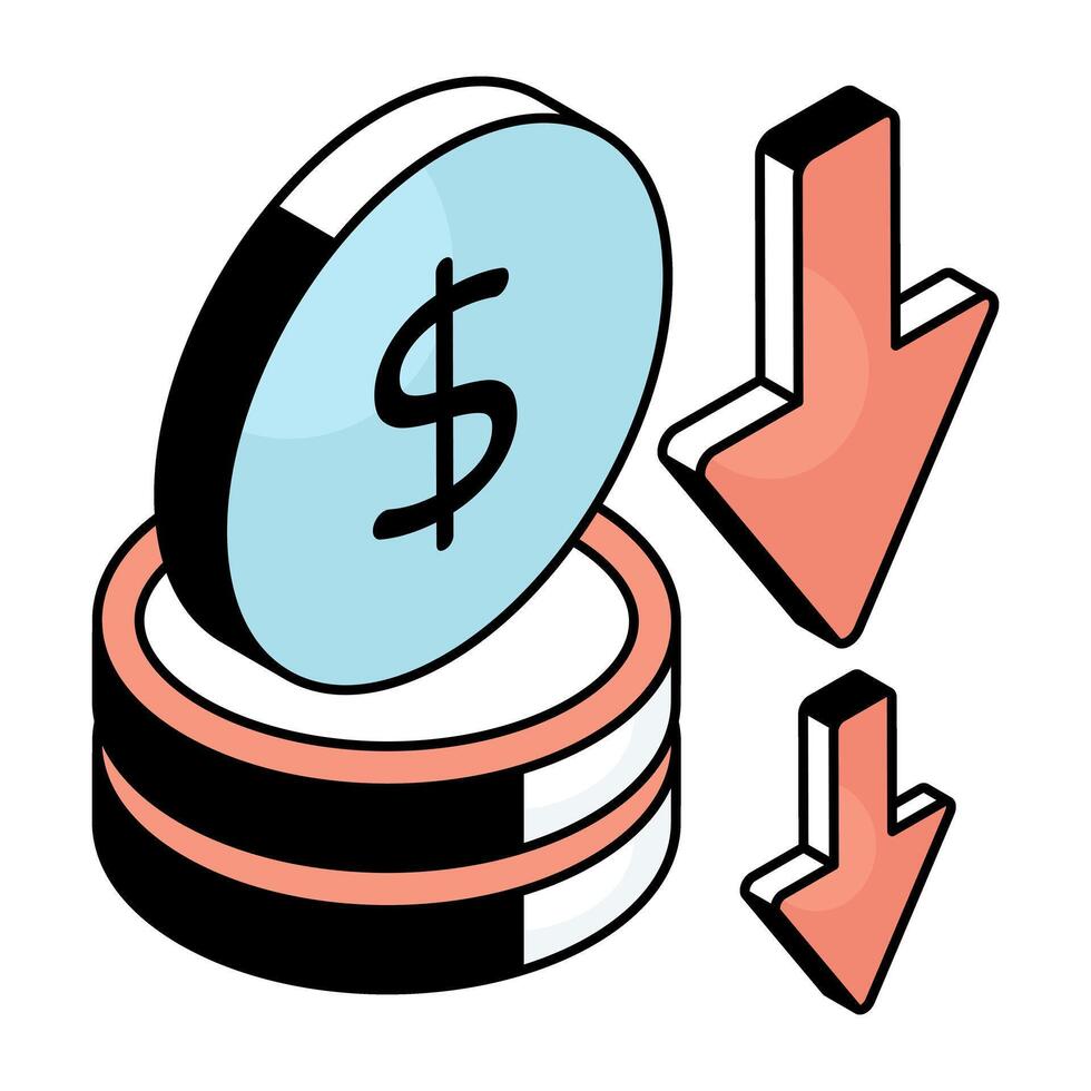 A trendy design icon of dollar Decrease vector