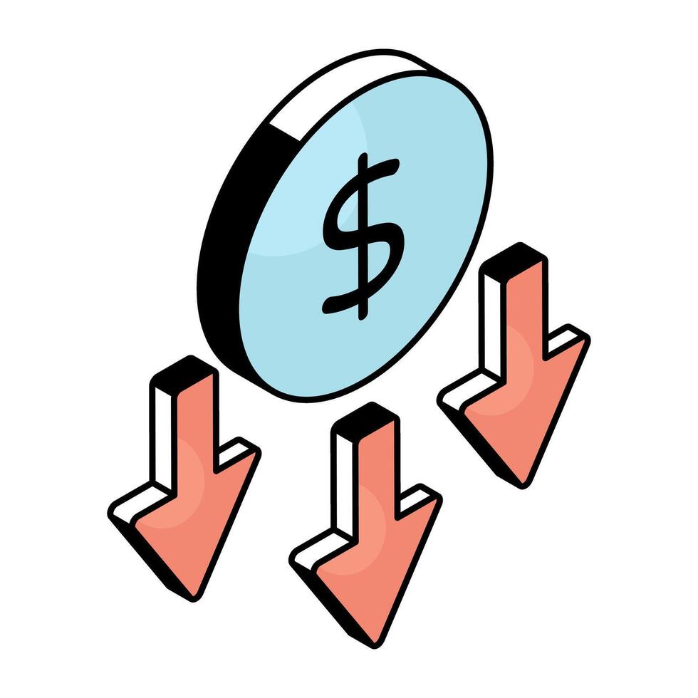 A beautiful design icon of dollar Decrease vector