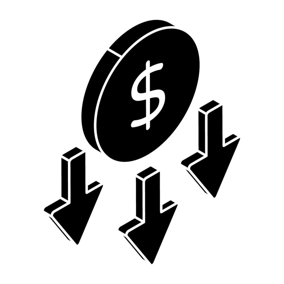 A beautiful design icon of dollar Decrease vector