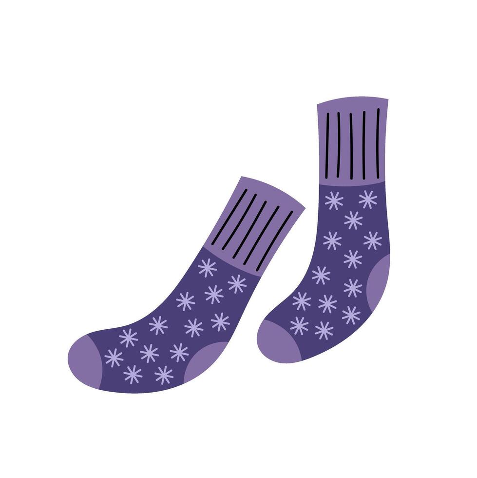 Winter socks with snowflakes. Blue warm long sock. Socks icon. Winter clothes on white background. Christmas and New Year time. vector