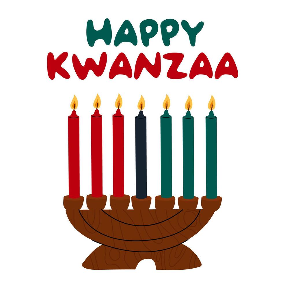 Happy Kwanzaa. Traditional candle holder - Kinara with 7 candles, symbolizing principles of Kwanzaa. African American cultures festival. vector