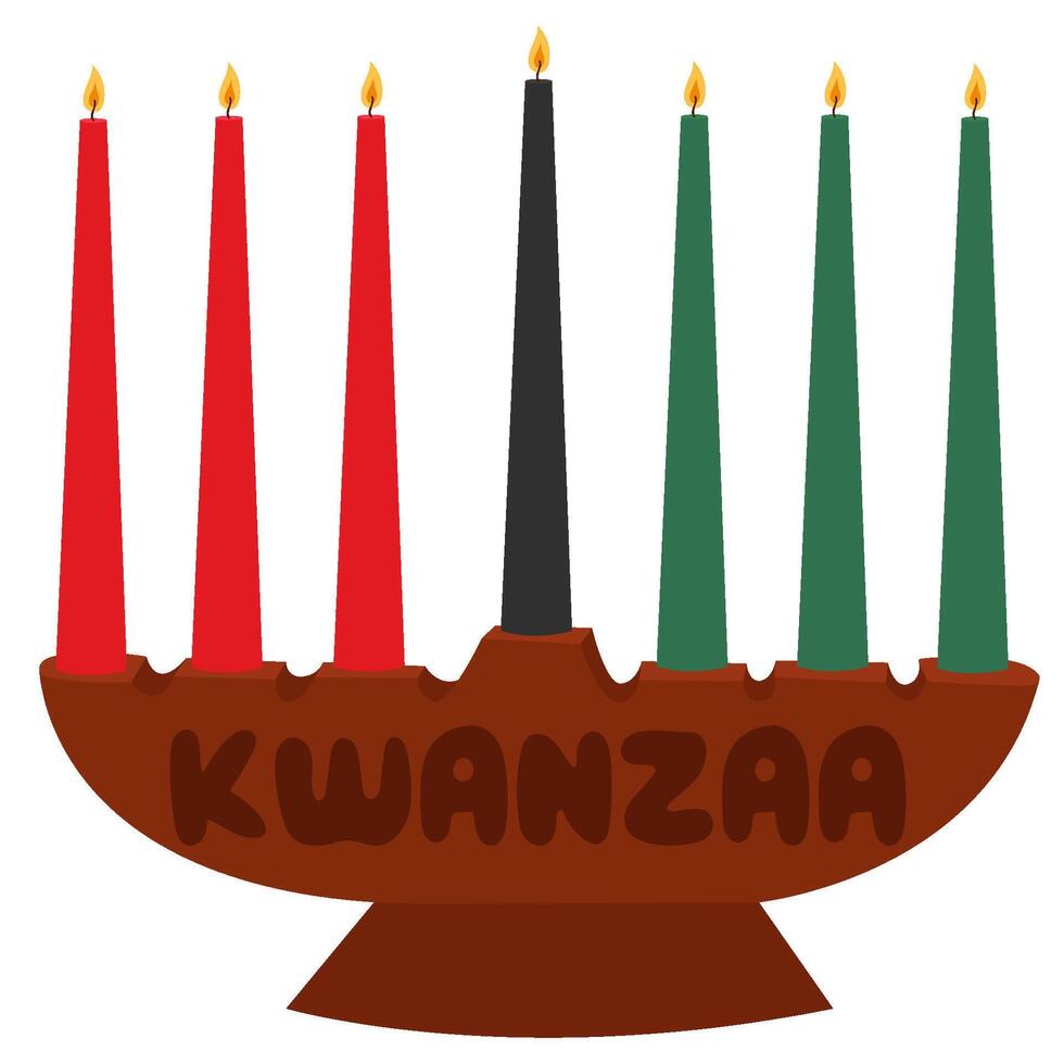 Happy Kwanzaa. Traditional candle holder - Kinara with 7 candles, symbolizing principles of Kwanzaa. African American cultures festival. vector