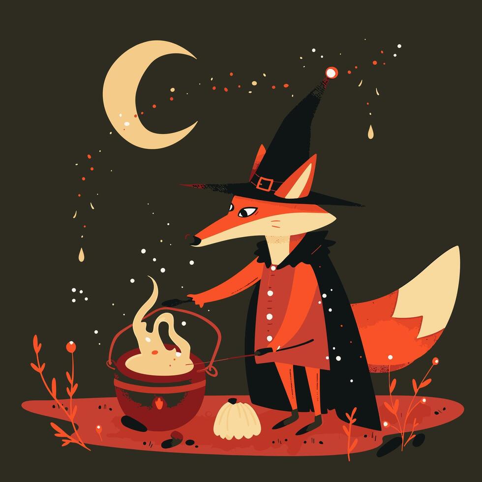 Fox dressed up like a witch vector