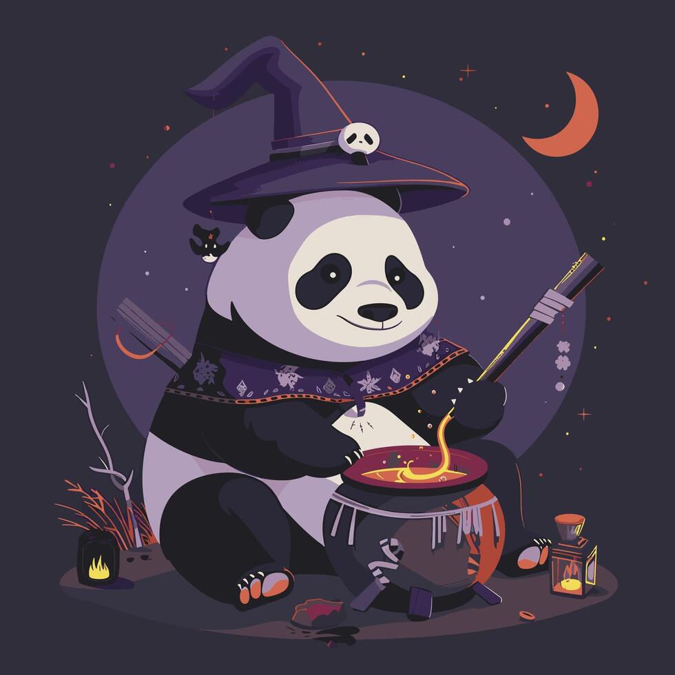Panda mystical healer preparing a potion vector
