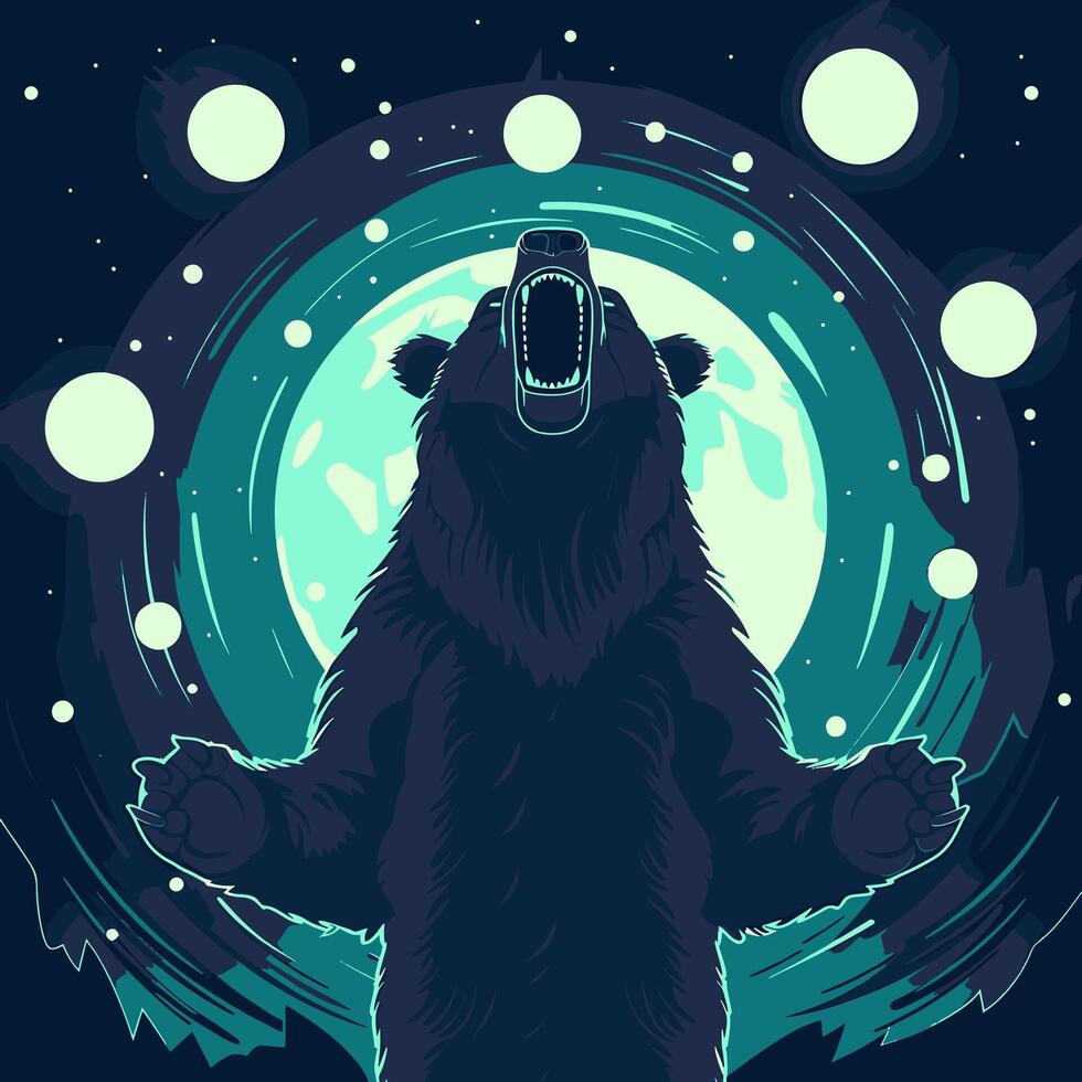 bear roaring with glowing orbs vector