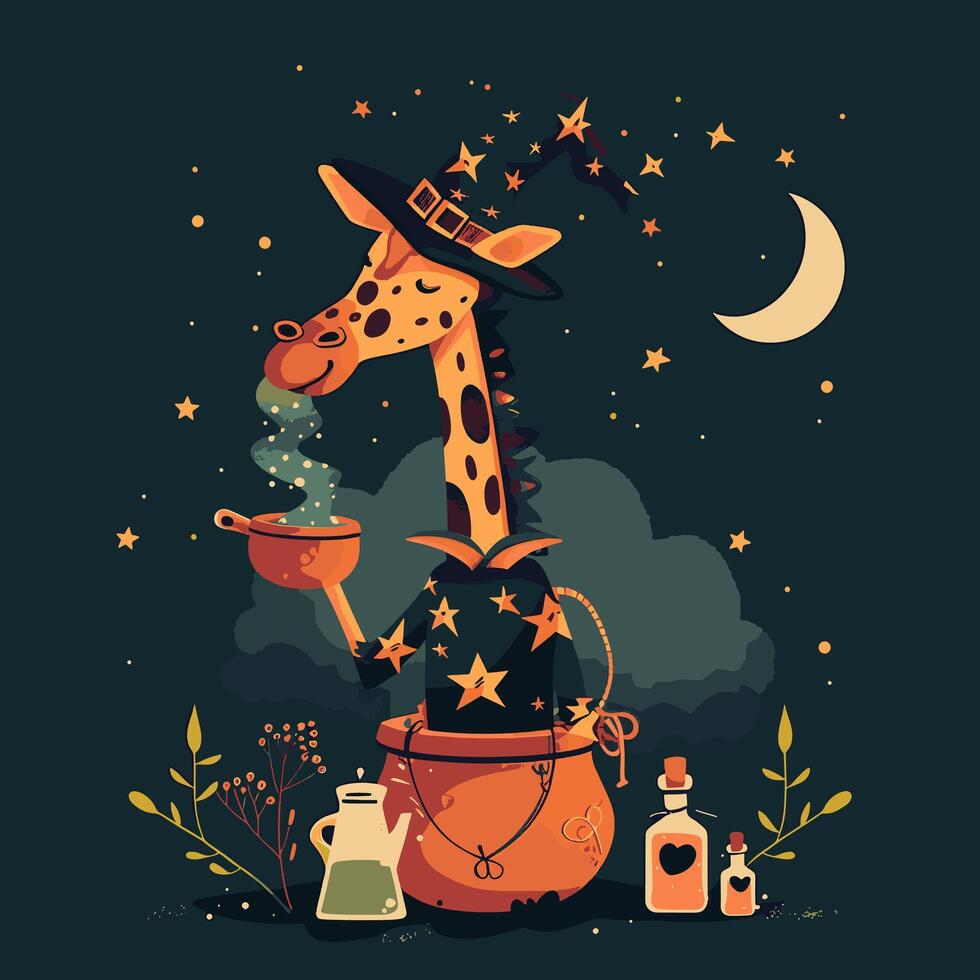Giraffe dressed up like a nature wizard vector
