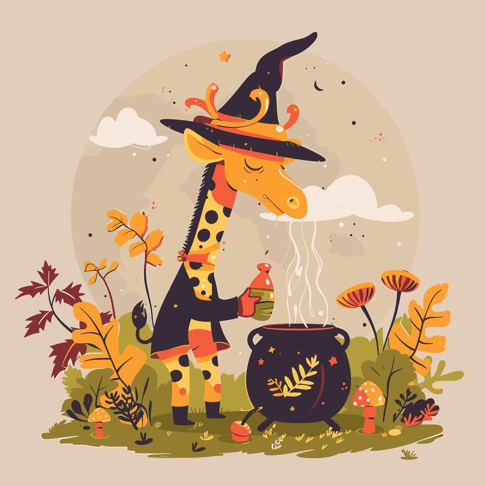 Giraffe dressed up like a nature wizard vector