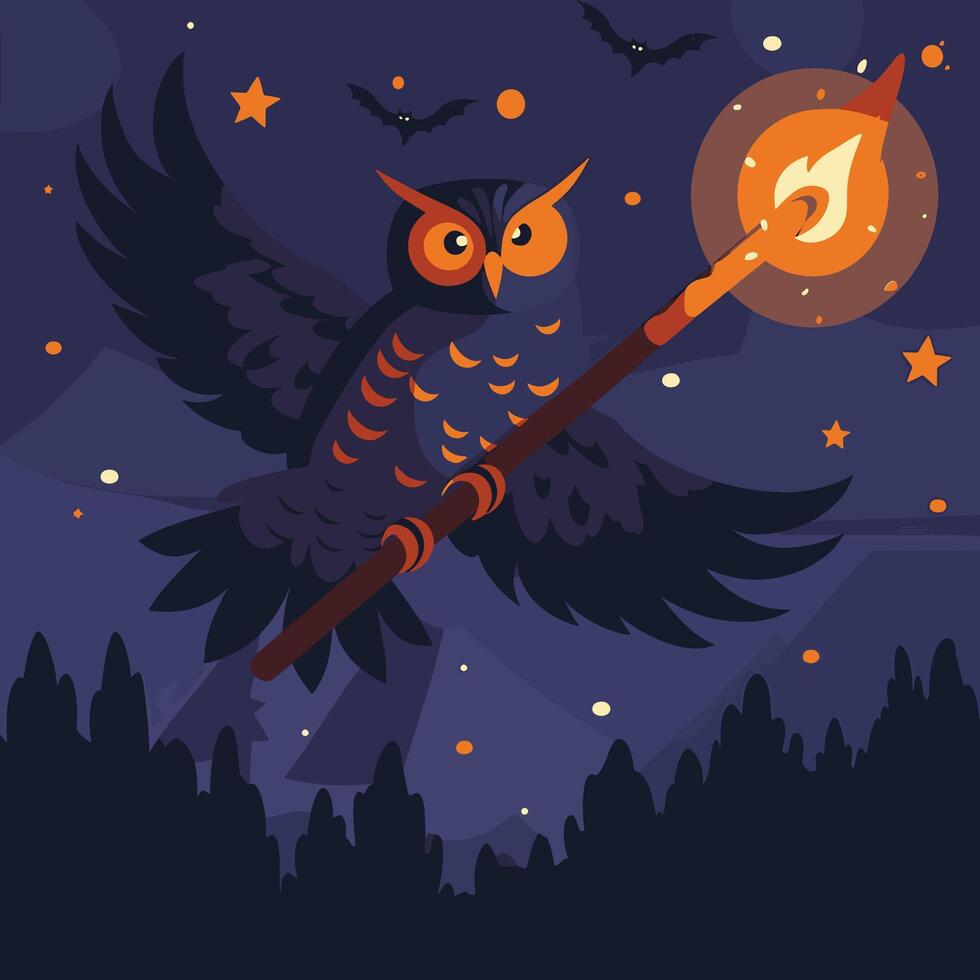 A magic owl casting spells vector