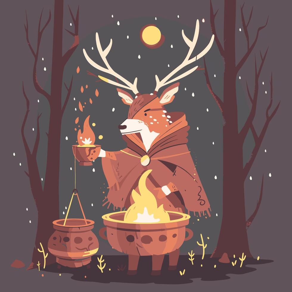 Deer dressed up like a woodland druid vector