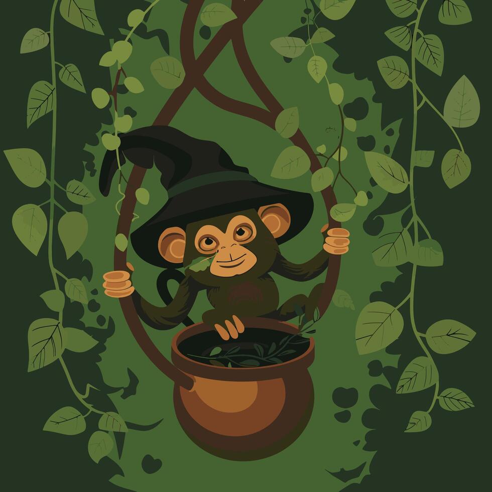 Monkey jungle witch vector