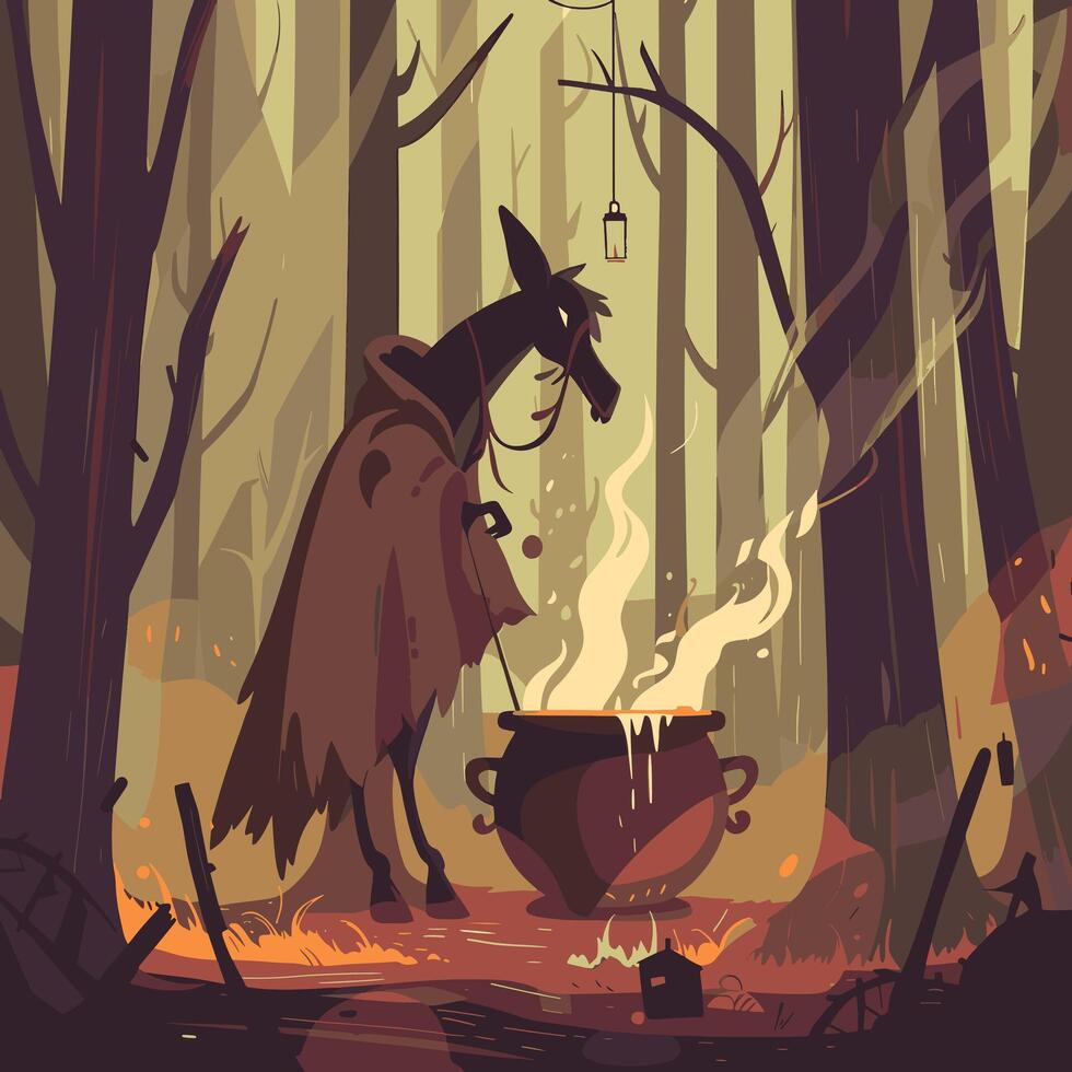 Horse dressed up like a forest sorcerer vector