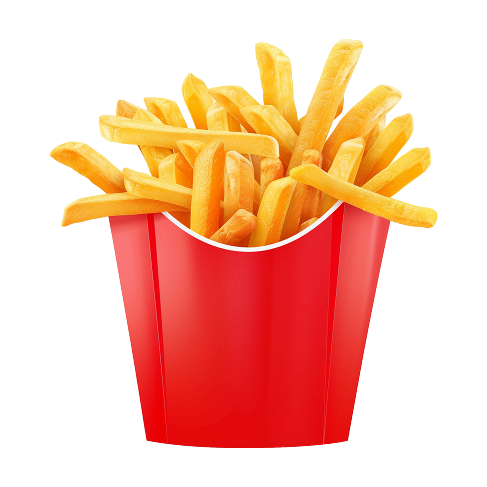 French fries in a red paper container png