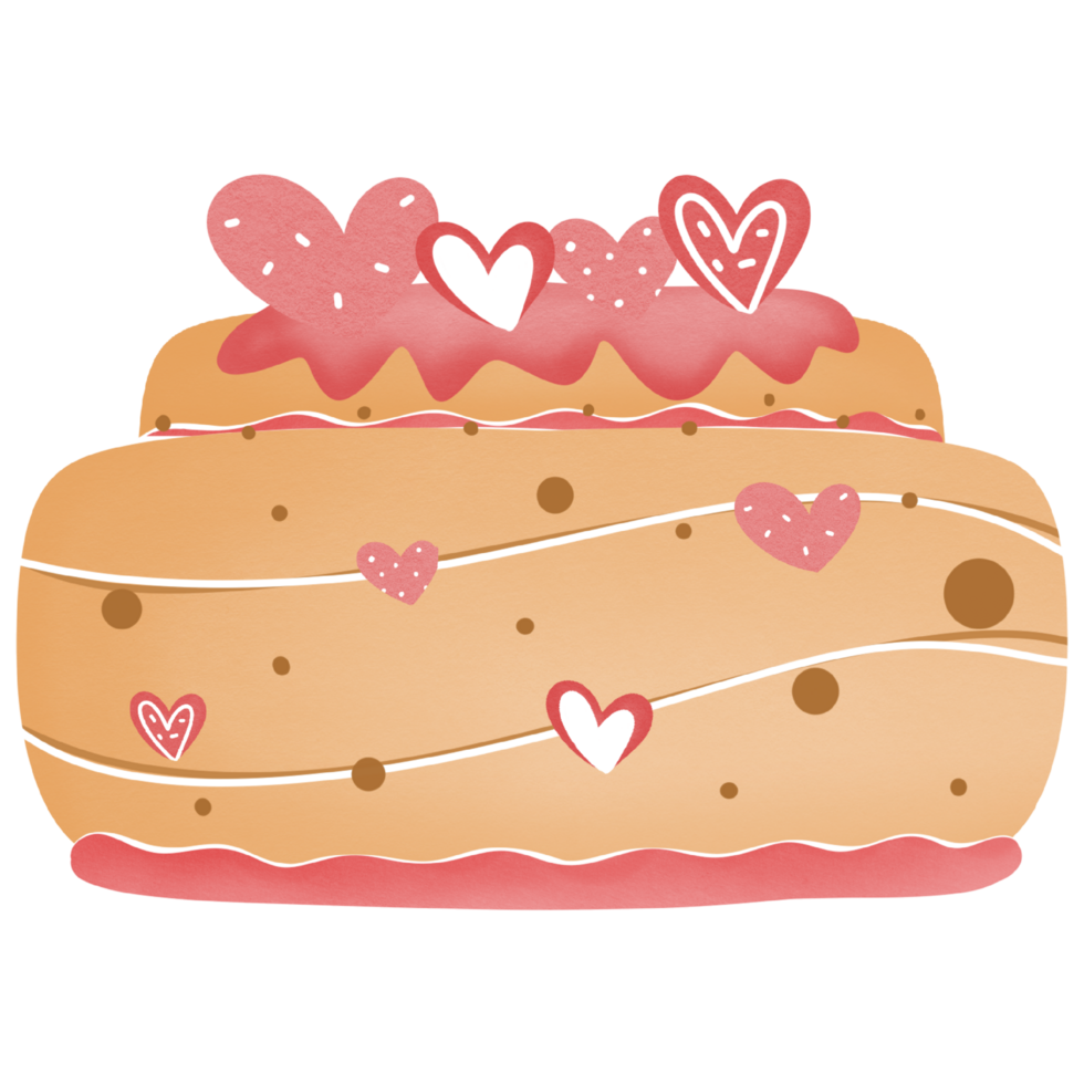 Heart and chocolate chip decorated cake, hand drawn, transparency illustration. png