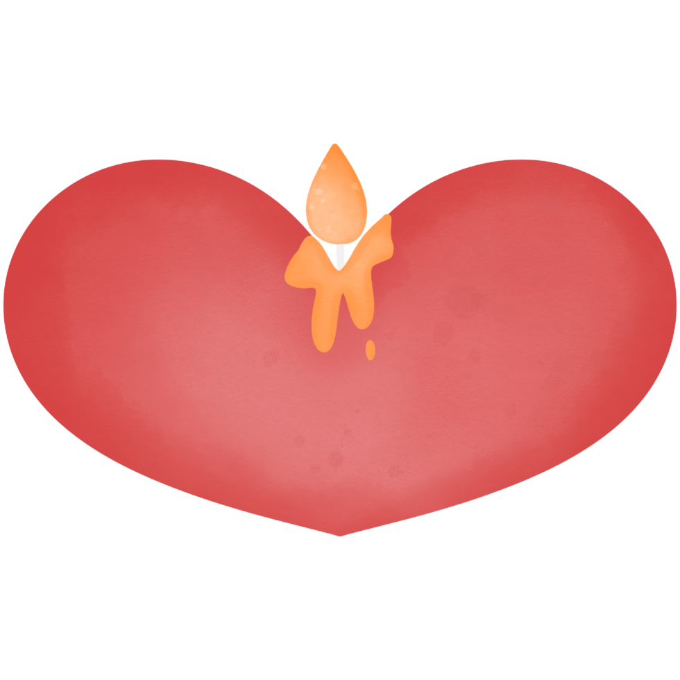 Red heart candle, hand drawn, transparency illustration. png