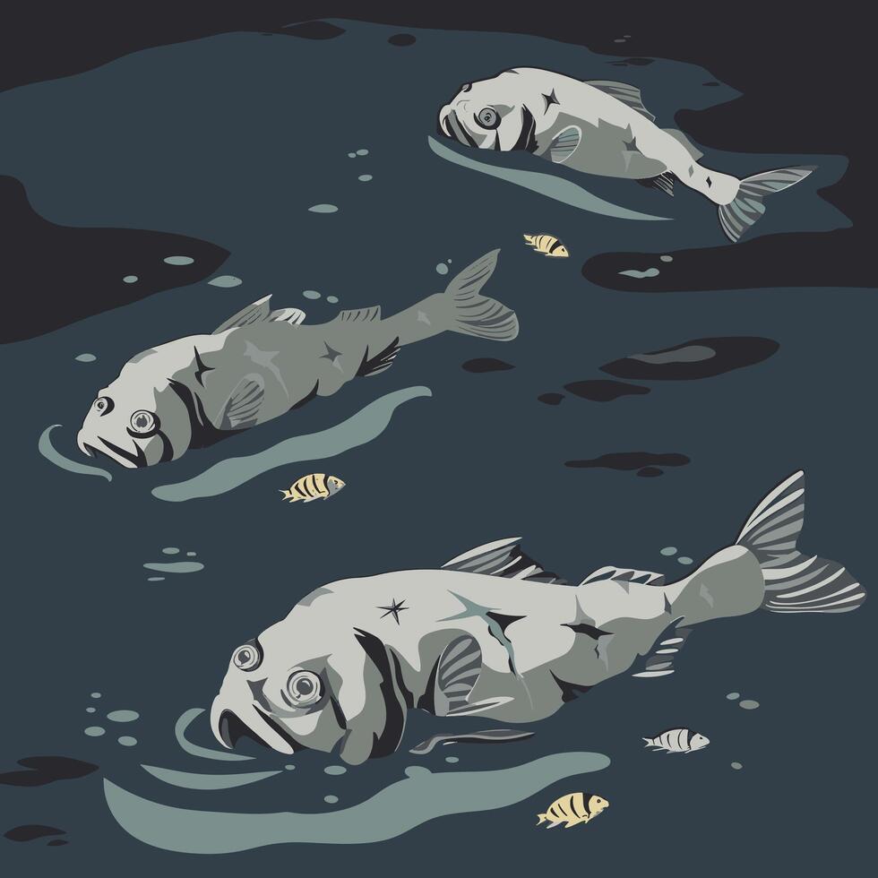 Dead fish floating in polluted water vector