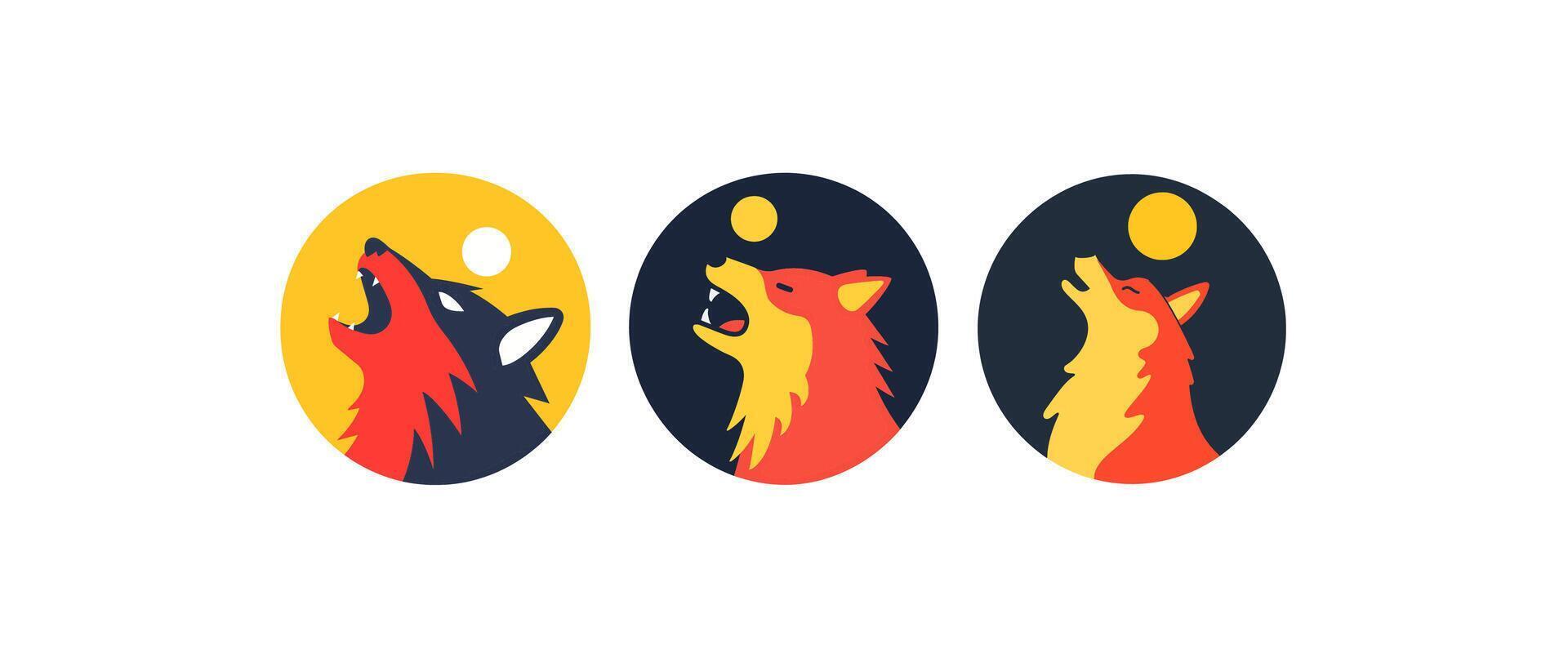 Round logo of a wolf howling vector