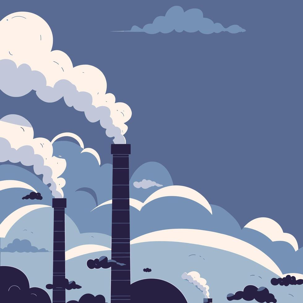 Smokestacks releasing pollutants into clouds vector