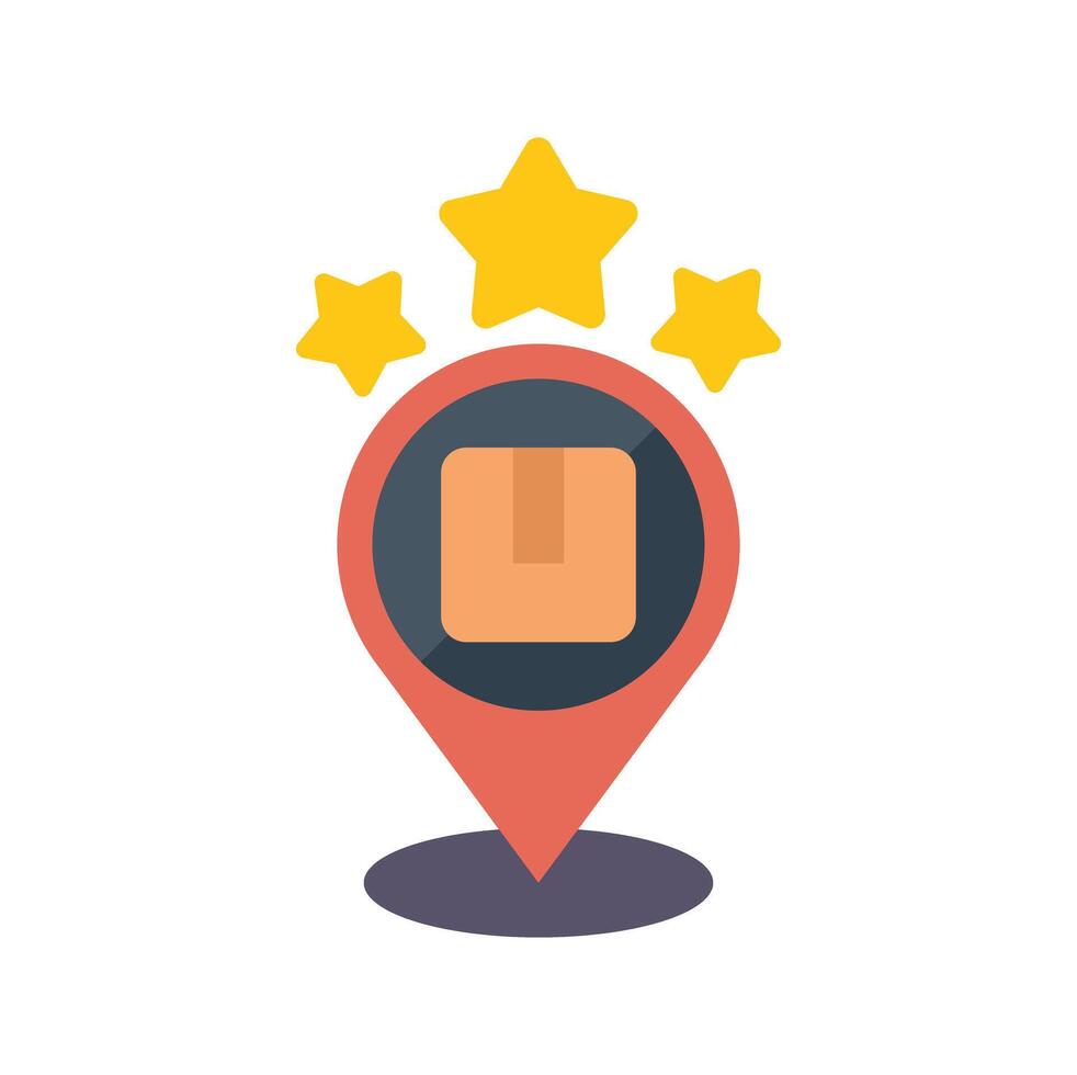 Location pin pointing five star delivery service with cardboard box vector